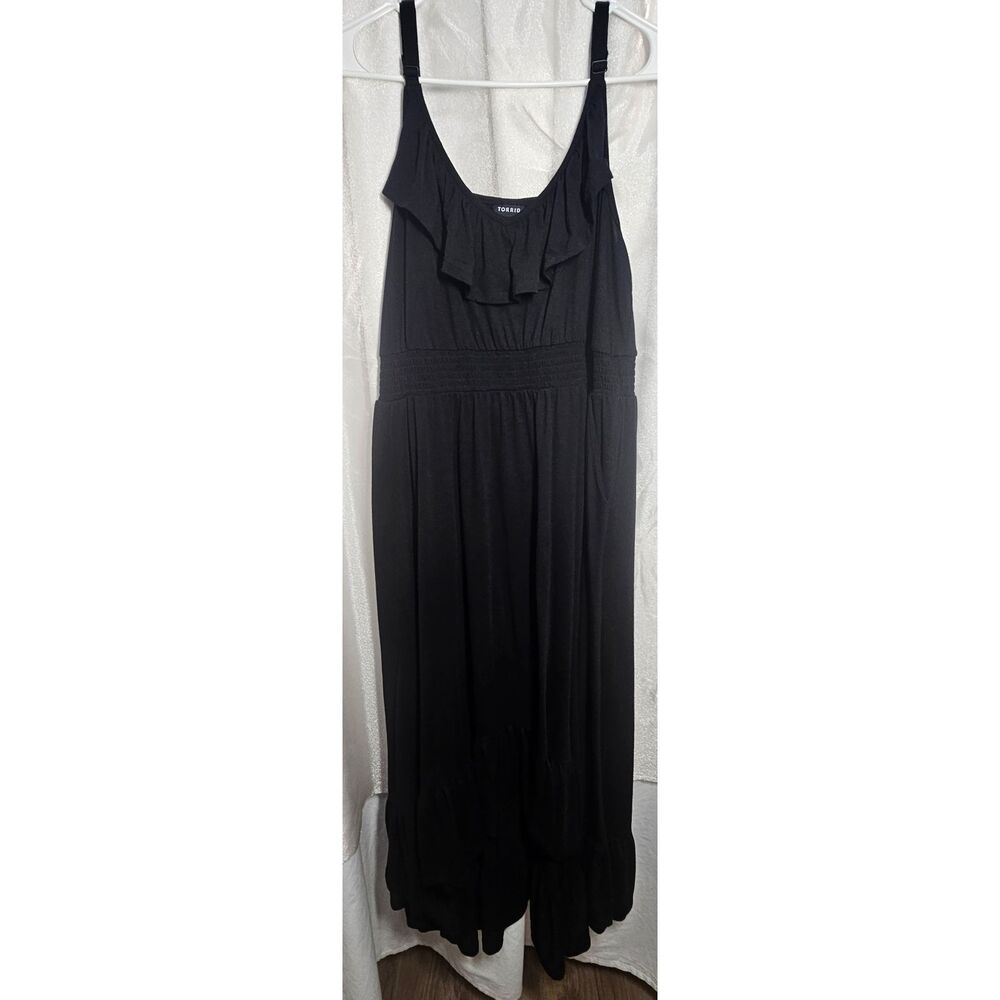 Torrid Black HiLow Maxi Dress Size 3 Open Back Ruffle Front Pockets NWOT - Picture 2 of 4